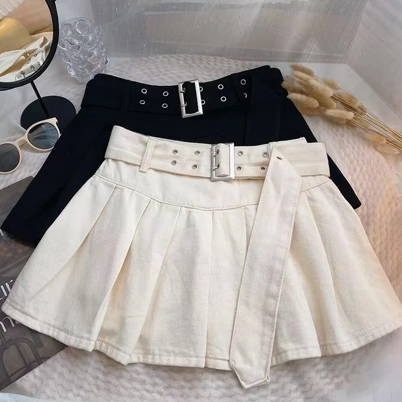 Girls Summer New Ruffle Edge Elastic High Waist Denim Pleated Korean Edition Children's Solid Color Anti Shining Skirt