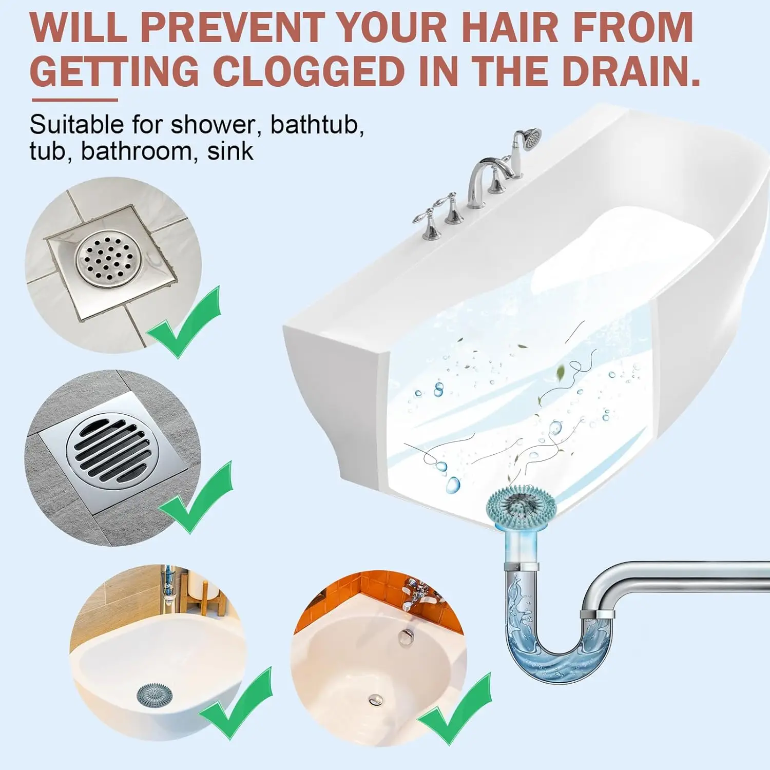 Filtro di scarico per lavandino del bagno, protezione per copri scarico per doccia con trappola per capelli, diversi colori per vasca da bagno, doccia e lavandino, confezione da 5