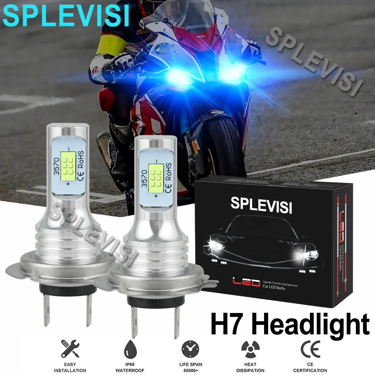 2PCS 8000K Ice Blue Motorcycle 35W LED Headlights Kit For BMW S1000rr S1000xr 2009 2010 2011 2012 2013 2014 2015 2016 2017 2018