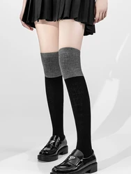 2 Tones Wool Knee Length Stockings Women Knitted Long Socks Color Matching Ribbed Winter Warm High Socks 1 Pairs Soft Holiday