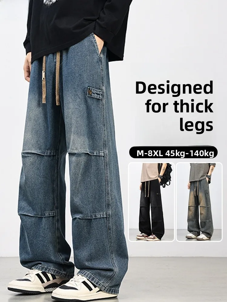 

Loose Straight Leg Jeans Men's plus Size Casual Waed Denim Pants Spring Autumn Faion Urban Sle Comfortable Cotton Blend