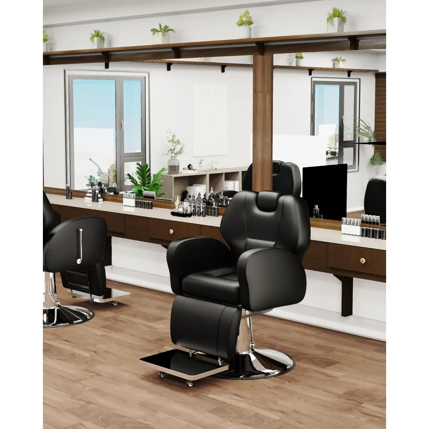 for Professional Reclining Barber Chair for Home, All-Purpose Hair Chair with Heavy-Duty Steel Frame - Black