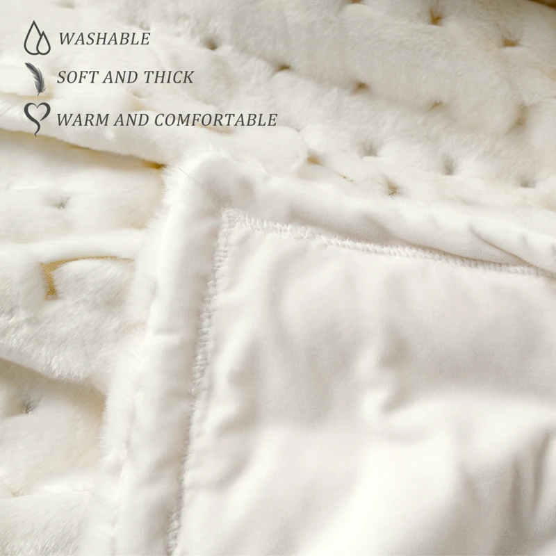 Faux Fur Blanket white Blanket Sofa Luxury Faux Fox Fur Blankets Autumn Thicken Warm Cozy Bedspread on the Bed Home Decor