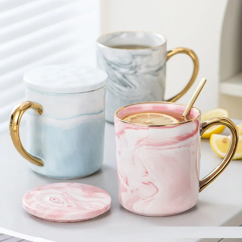 

Nordic Ins Style Ceramic Mug Marbled Gold Rim Coffee Cup Oatmeal Breakfast Cup Valentine's Day present Couple water cups