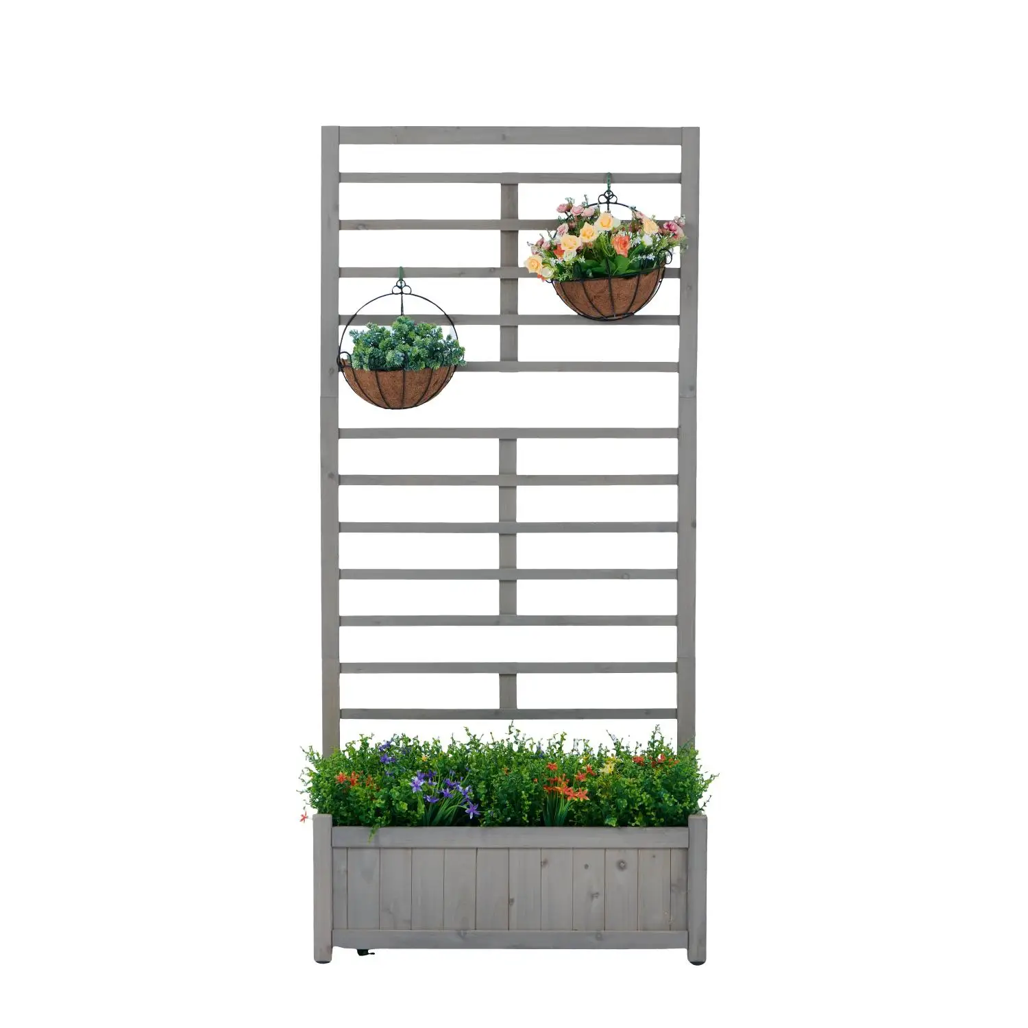 Wooden Planter Box with Trellis for Climbing Plants, Vegetables & Herbs