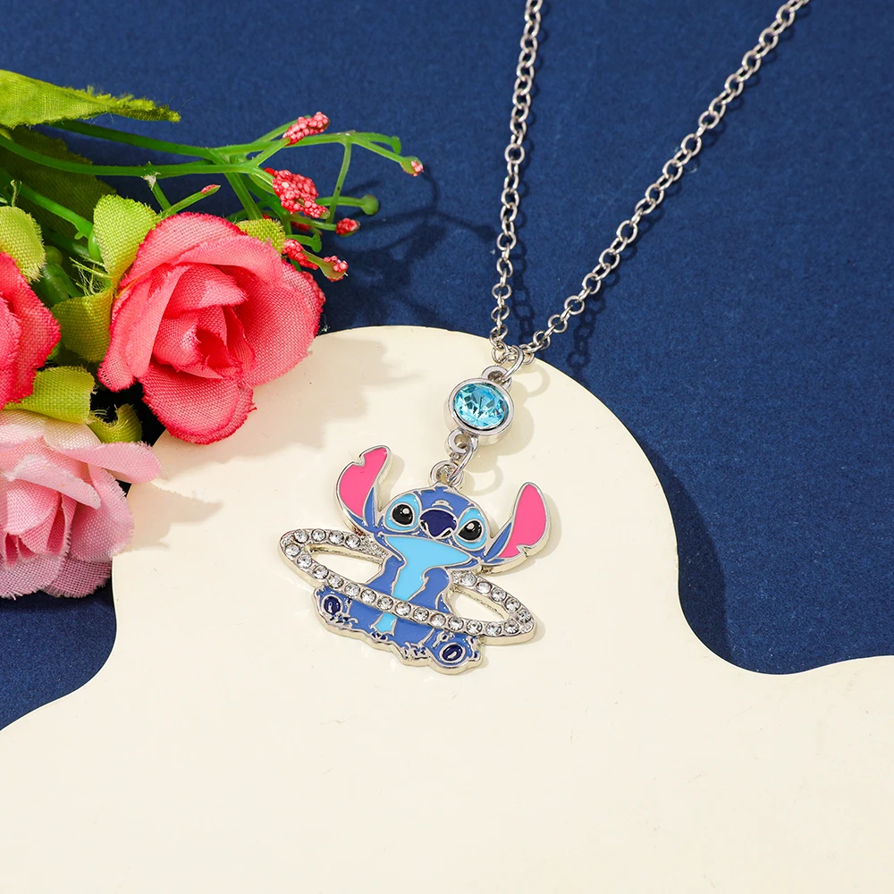 ファッションディズニーリロ & スティッチかわいいペンダントチャームラインストーンステッチフィギュアアクセサリー女性ガール漫画おもちゃギフト