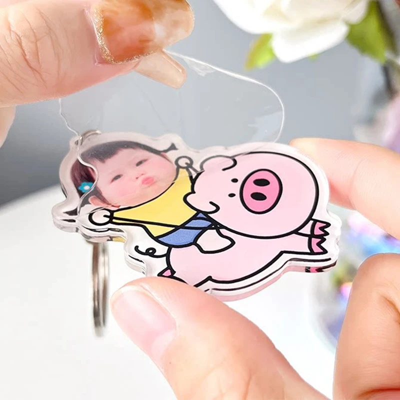 Cute Your Pet Photo Customized Acrylic Keychain Character Dog Cat Animals Picture Hologram Print Personalized Keyring Bag Charm