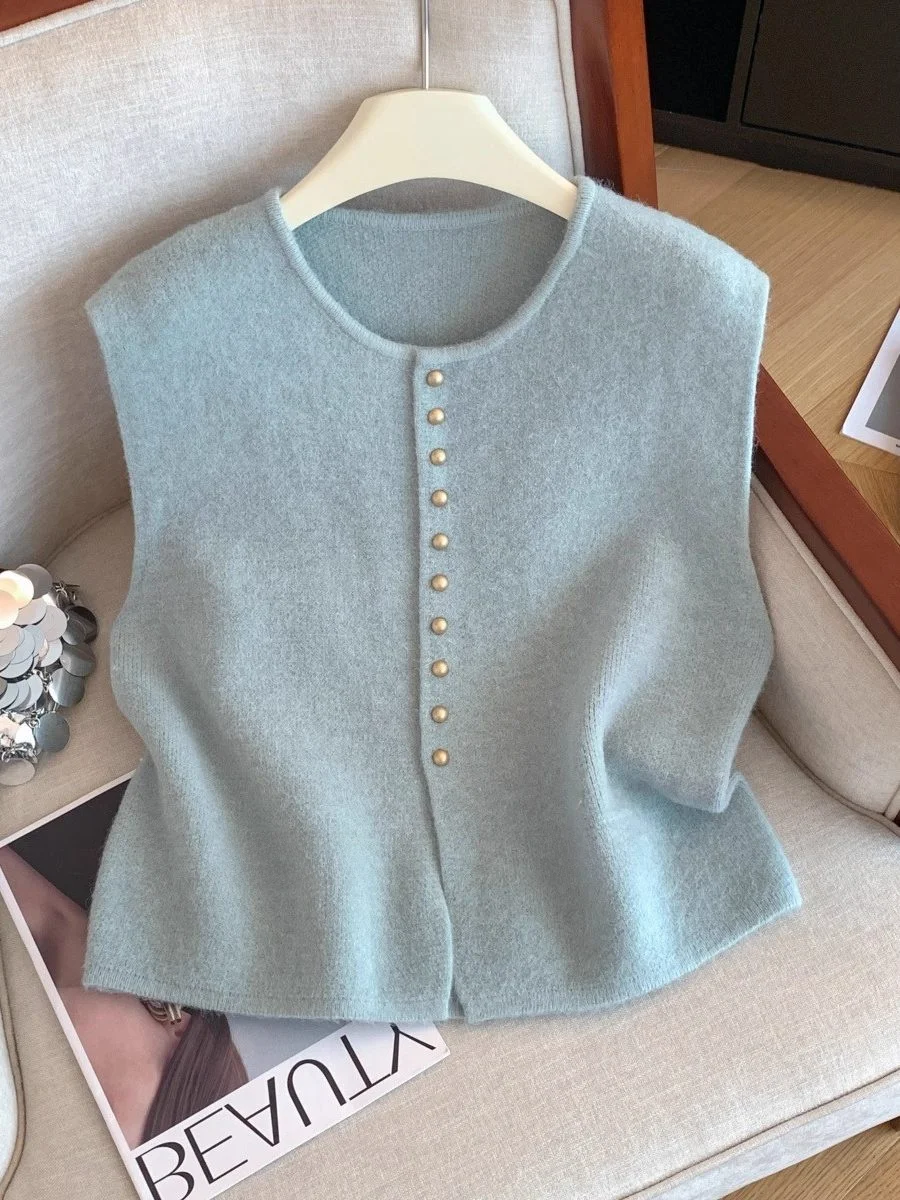 Korean Sle Layered Knitted Cardigan Vest Women's Autumn Winter Small Fraance Wind High-End Slimming Svel Top