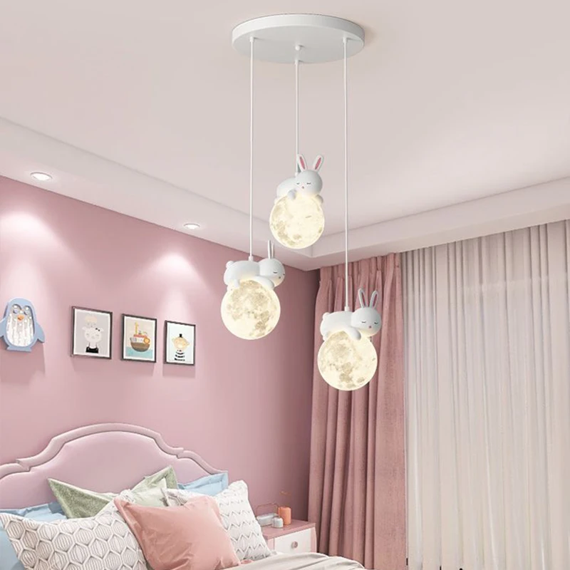 Modern Minimalist Restaurant Chandelier Cream-style Bar Counter Dining Table Light LED Three-headed Bunny And Panda Lamp