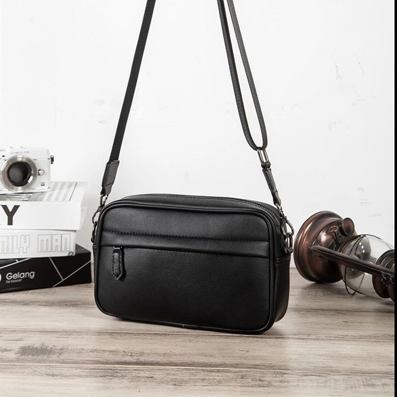 Moda PU Homens De Couro Crossbody Bag Homens De Negócios Sacos De Ombro Preto Sólido Messenger Bag Masculino Short Trip Sling Bag Bolsa