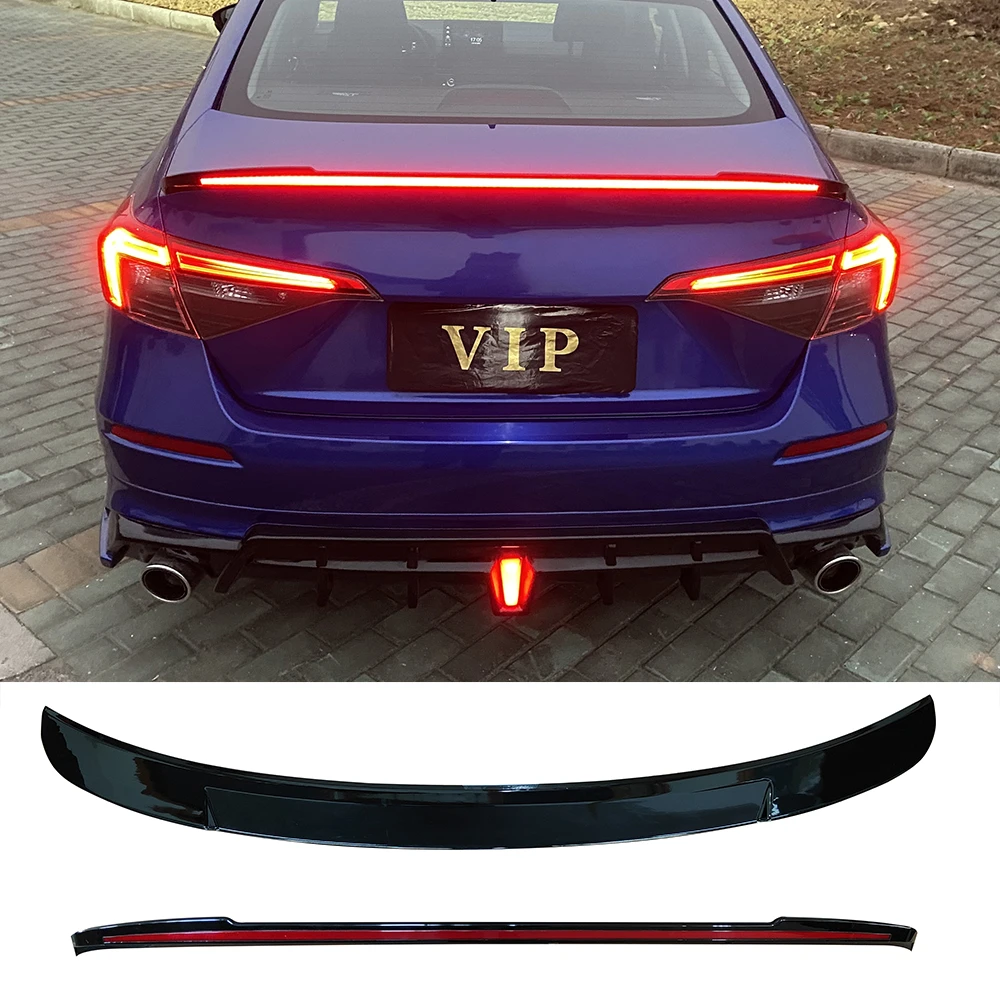 

Car body kit bumper spoiler gloss black abs rear lip tail wing with led For Hondas Civic 2022+