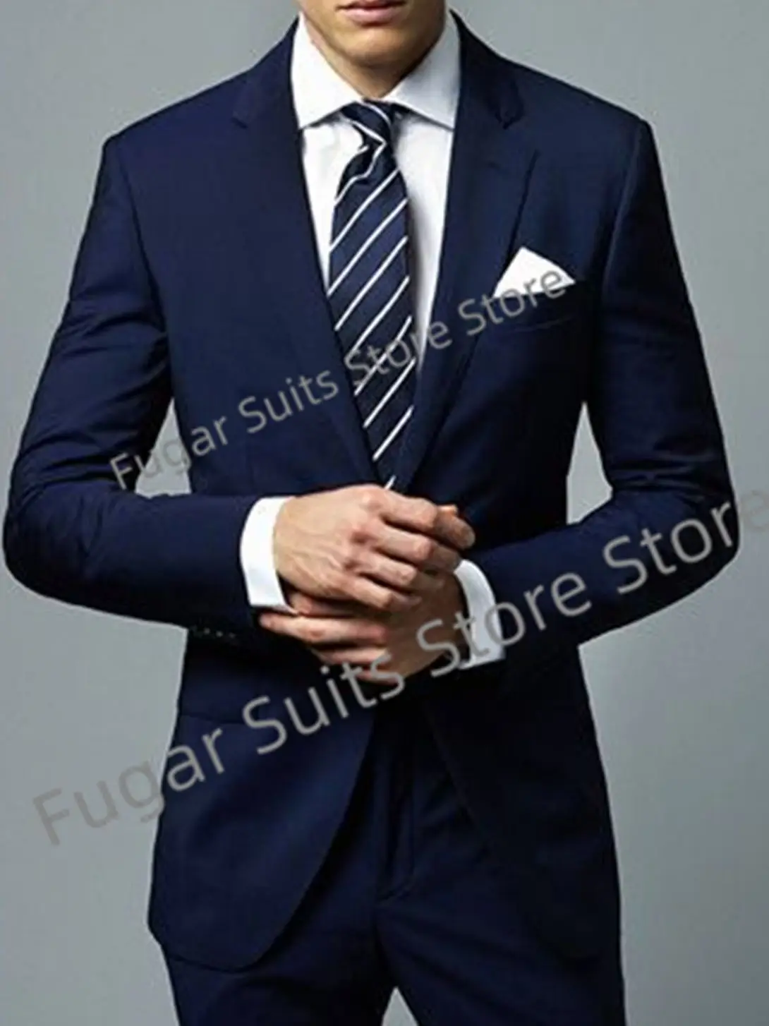 

Elegant Navy Blue Wedding Men Suits Slim Fit Notched Lapel Groom Tuxedos 2Pieces Sets Classic Business Male Blazer Costume Homme