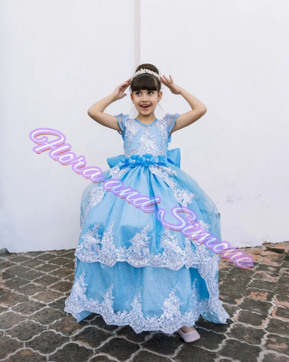 Blue Flower Girl Dress for Wedding Tulle Puffy Applique Elegant Red Kids Birthday Party First Communion Ball Gowns Customized