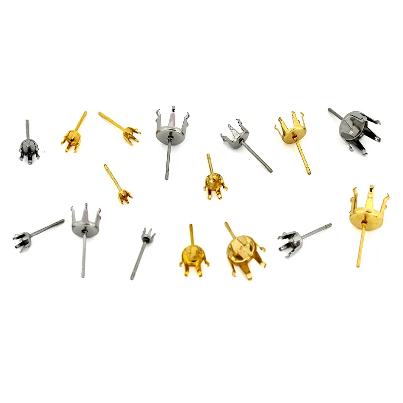30Pcs Stainless Steel Studs Earring Claw Empty Ear Post Pins 2mm-10mm Cup Blank Earrings Settings DIY Jewelry Making Findings