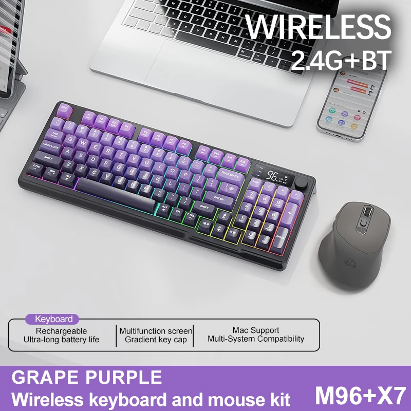 M96 Bluetooth-toetsenbord Draadloos FREEWOLF-schermgamingtoetsenbord, elektronisch scherm, verbinding met meerdere apparaten, ergonomie-gaming