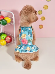 Dog Dress for Small Dogs Costume Coconut Tree Printed Puppy with  Hem Doggie Pet Cats Clothes Apparel for Seaside