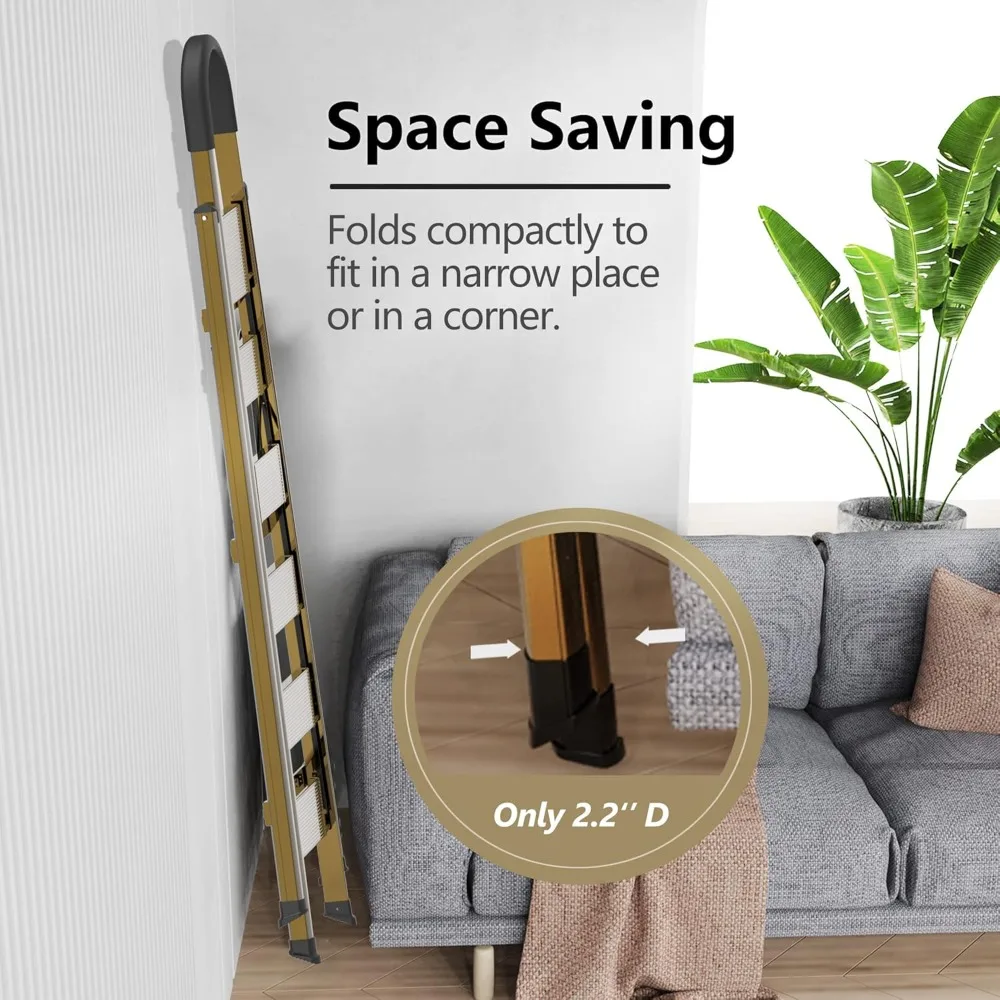 سلم مدمج من الألومنيوم مكون من 6 خطوات للوصول إلى أسقف بطول 12 قدمًا، قابل للطي بخطوات واسعة مضادة للانزلاق