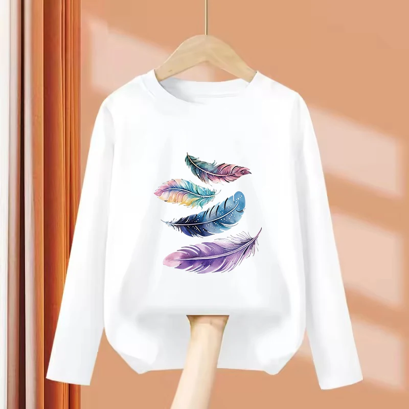 Long Sleeve Vintage Leaf Printed T Shirts Fashion Kids Children's T-shirt Boys Girls Summer Spring Casual Top Tee Shirt