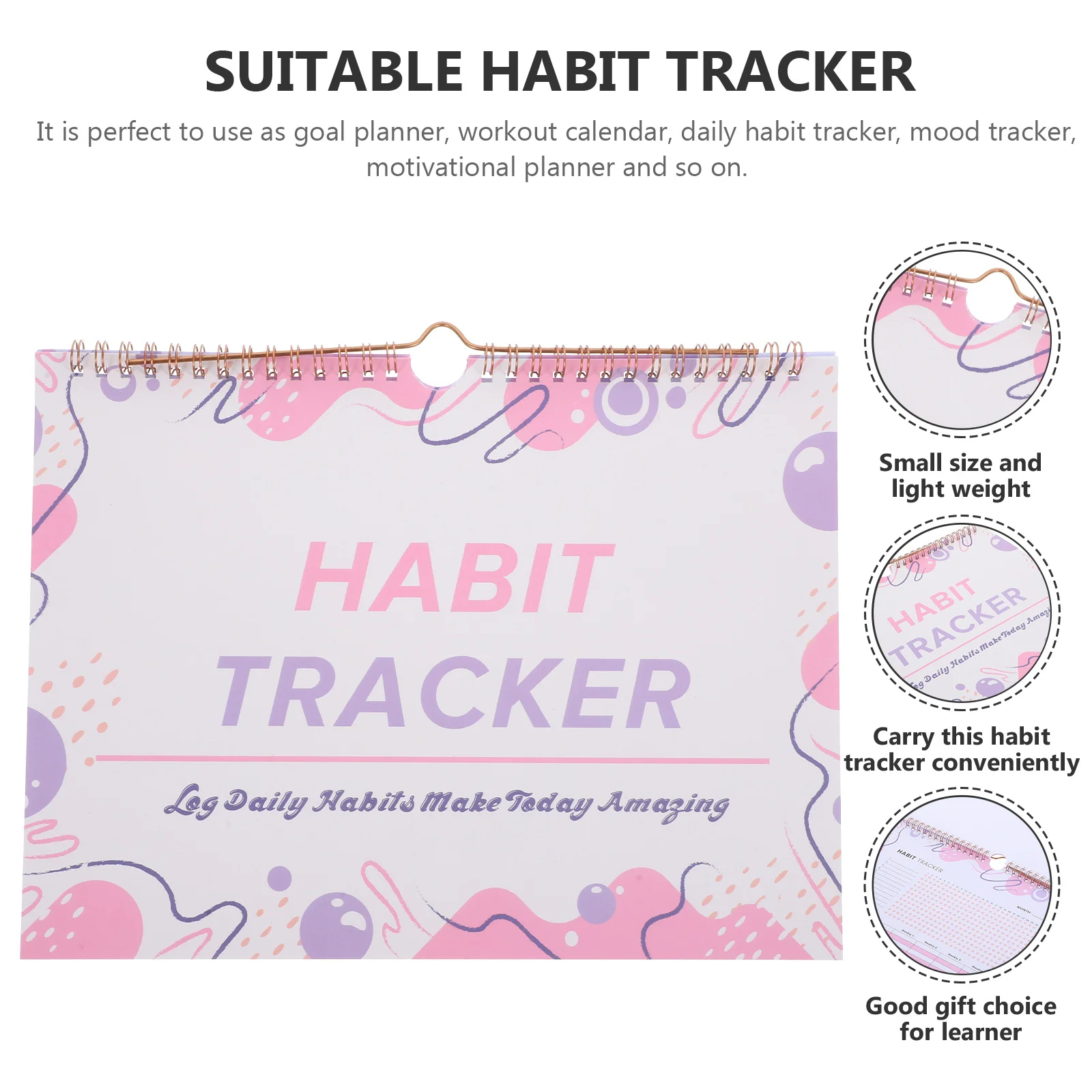 Planner per tracker di abitudini a spirale Pratico diario per tracker di obiettivi mensili di piccole dimensioni Agenda giornaliera senza data Calendario Diario delle abitudini