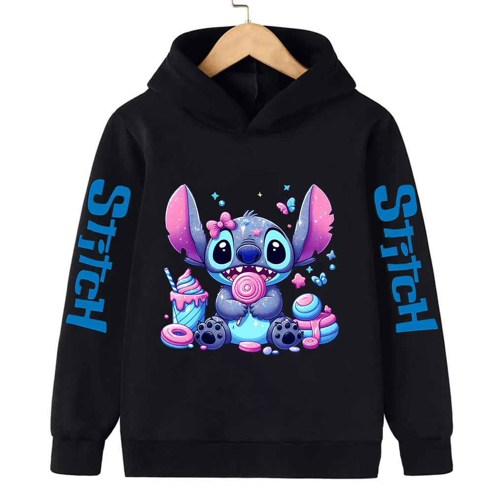 

New Stitch Children Hoodies Autumn Winter Kids Add Velvet Pullover Casual Clothes Kid Girl Boy Cartoons Kawaii Tops Sweatshirts