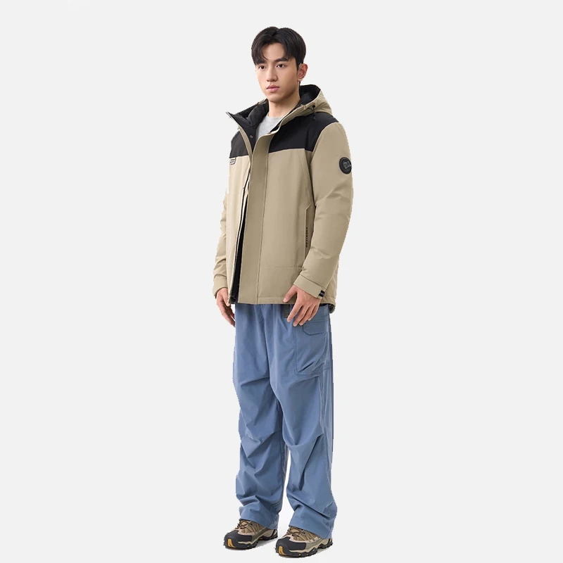 Chericom Down Jacket Men Color-block Patchwork Windproof Stand Collar Hooded Winter Coat Versatile Outdoor Work Jacket Y309632Y