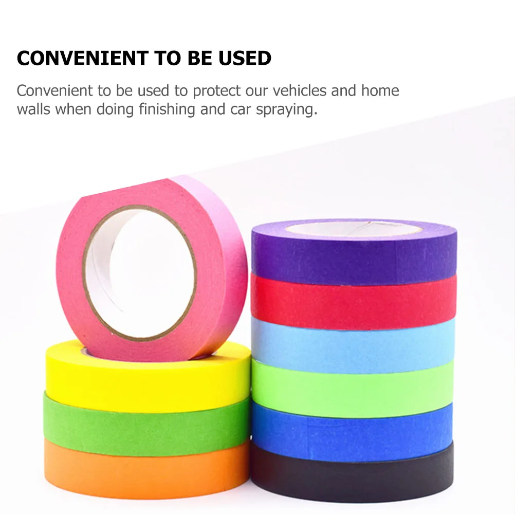 

12 Rolls Colorful Masking Tape for Painting Car Spraying Wall Protection Tear Resistant High Temperature Resistant DIY Tape