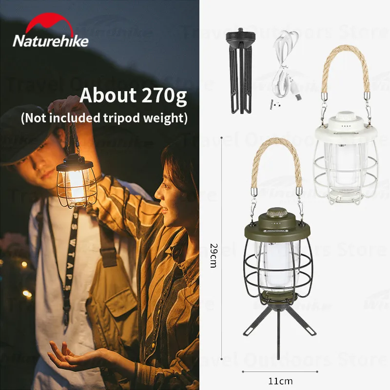 Naturehike Outdoor Tent Lamp IPX4 Waterproof LED 3 Gear Adjustable Atmosphere Lamp Ultralight Portable Flashlight with Tripod