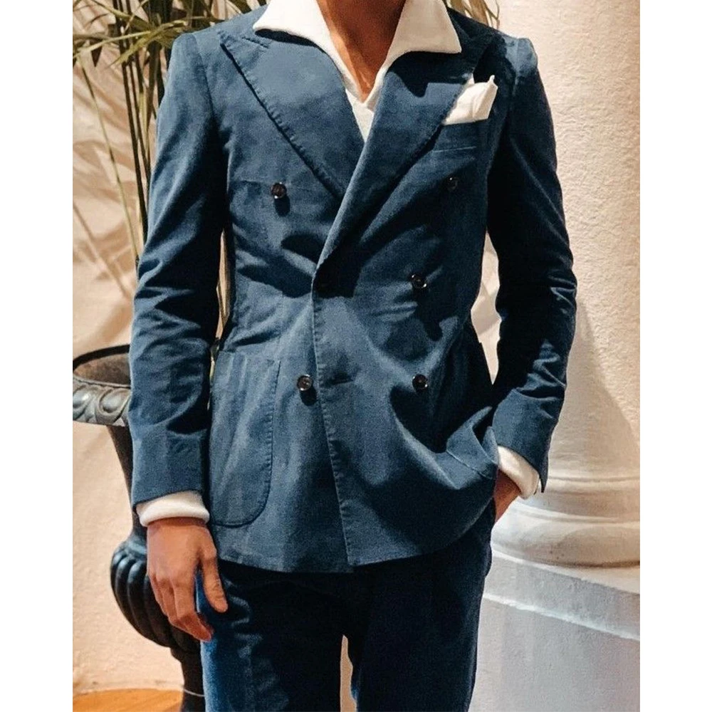 

Men’s Suede Look Two Piece Set Notch Lapel Suit Double Breasted Slim Fit Comfortable Stylish Elegant Business Suit Formal Offic