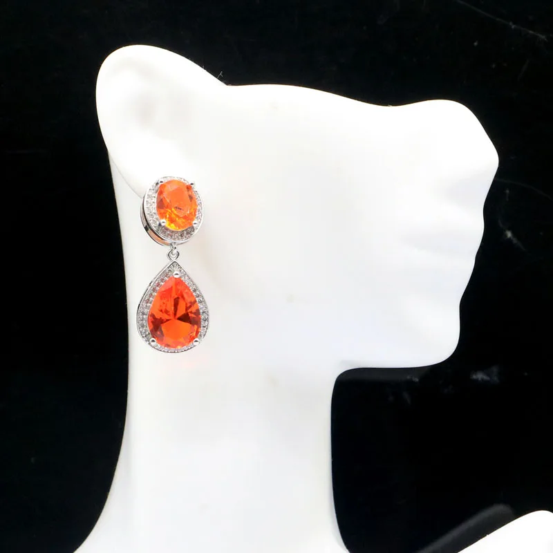 Buy 4 Get 1 Free 32x12mm Pretty Drop Orange Spessartine Garnet Violet Tanzanite Smokey Topaz CZ Women Gift Silver Earrings