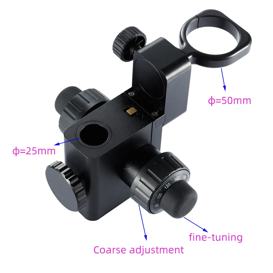 Imagem -05 - Suporte de Vídeo Microscópio Monocular 25 Ajuste Grosso e Fino mm 32 mm 360 ° Lente da Câmera Titular Rotação 50 mm