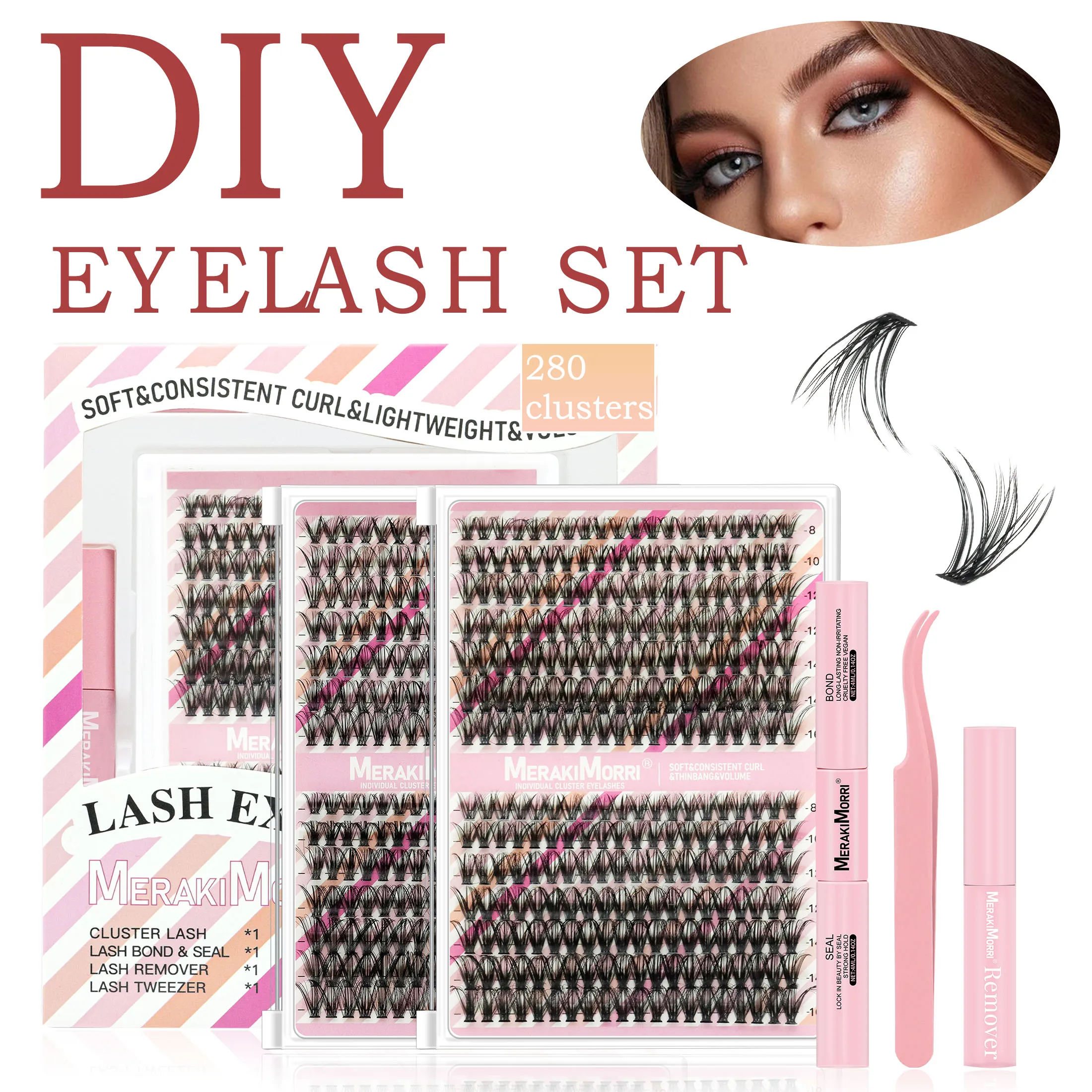 つけまつげ280束、8～16mm、接着剤とリムーバー付き、ナチュラルスタイル、オフィスワーカー/学生に最適。