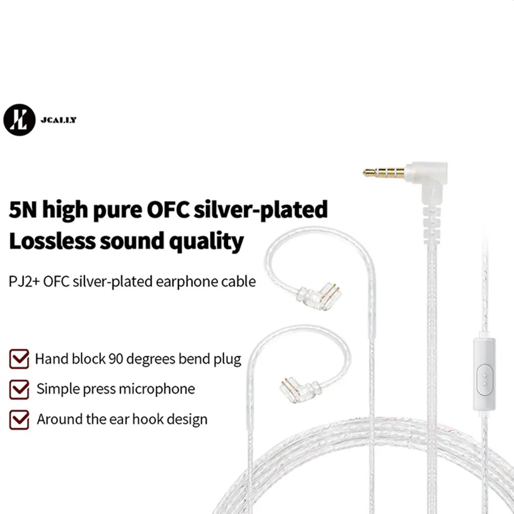 JCALLY PJ2+ PJ3 PJ4 PJ5 Silver Plated Upgrade Cable wire 5N OFC 2Pin 0.78mm QDC MMCX Earphone Cable with Microphone For KZ