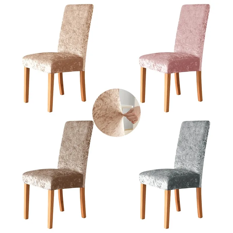 Shiny Velvet Fabric Chair Cover Stretch Dining Chair Slipcovers Elastic Universal Size Seat Cover for Banquet Kitchen Hotel