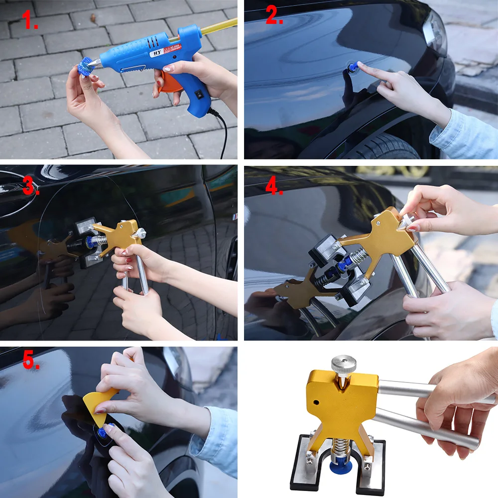 Universal Car Dent Repair Tools Paintless Dent Hail Pit Removal Repair Body Dent Sheet Metal Puller Rubber Hammer Fix Tool Kit