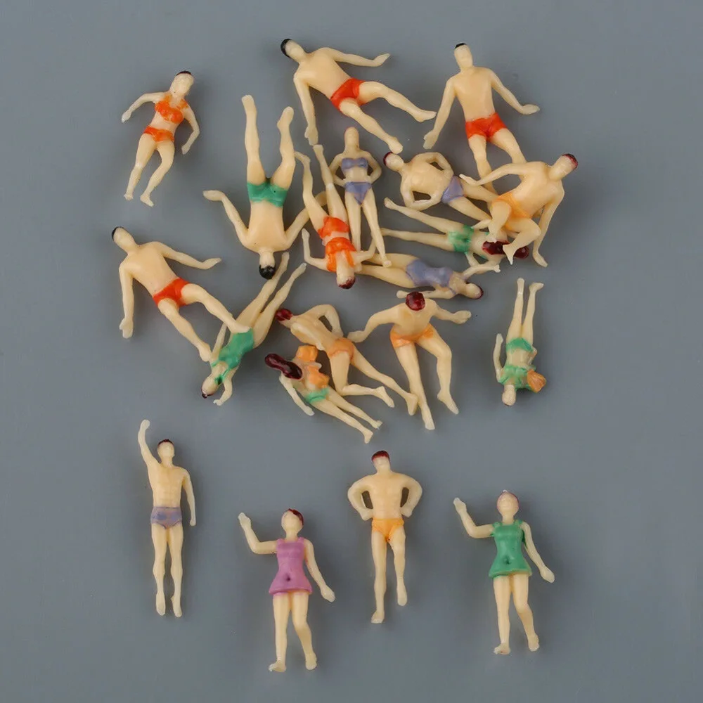 Modelo de 20 piezas de personas de playa, 1,0 pulgadas/2,6 cm, diferentes Poses, escala 1:75, modelo masculino y femenino en miniatura, figuras de