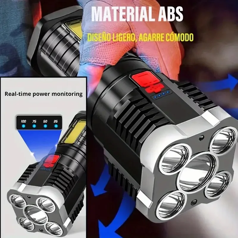 LED flashlight USB charging, COB Side Lights, Portable Handheld Torch for Emergencies Rechargeable Flashlight