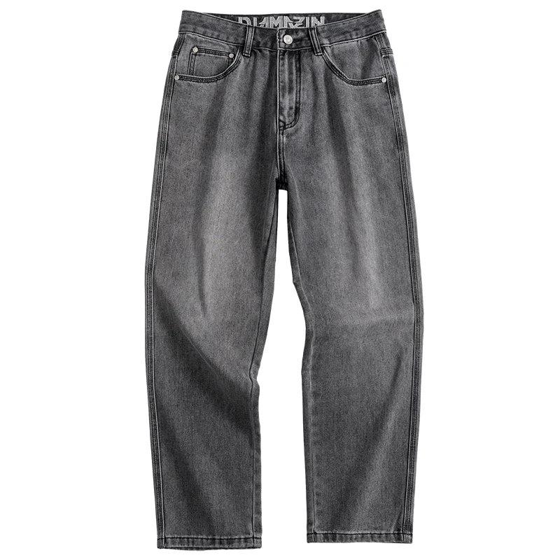 Amerikaanse retro casual losse rechte denim jeans voor heren herfst hoge kwaliteit zwart grijs gewassen streetwear broek plus maat 40