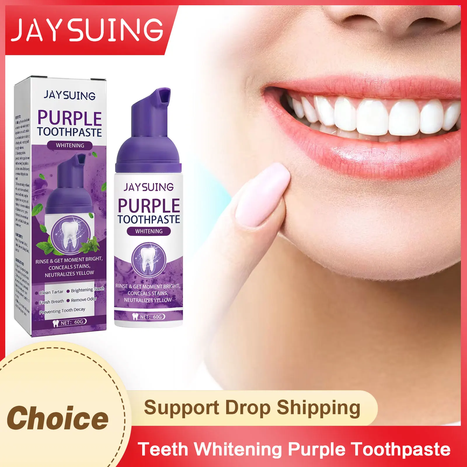 Teeth White-ning Purple Toothpaste Refreshing Breath Teeth Foam Cleaning Mousse Brightening Reduce Yellowing Colour Corrector