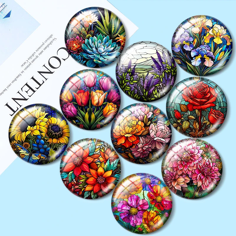 

Flower pattern 12mm/18mm/20mm/25mm Handmade Photo Glass Cabochons DIY Making Accessories