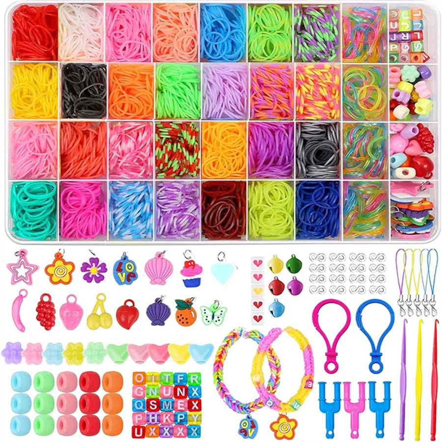 36 grids/box 2600PCS+ luminous Rubber Bands Bracelet Making Kit Creative Jewelry Set Ideal Gift for Little Crafters Vibrant DIY