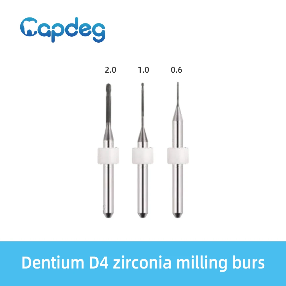 Dentium D4 Compatible Zirconia Milling Burs High Precise Diamond Coated Tools D4mm Shaft 2.0/1.0/0.6mm