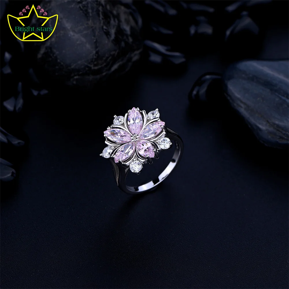 Bright Stars hot sale S925 sterling silver flower ring female niche design fashion personality girl rings