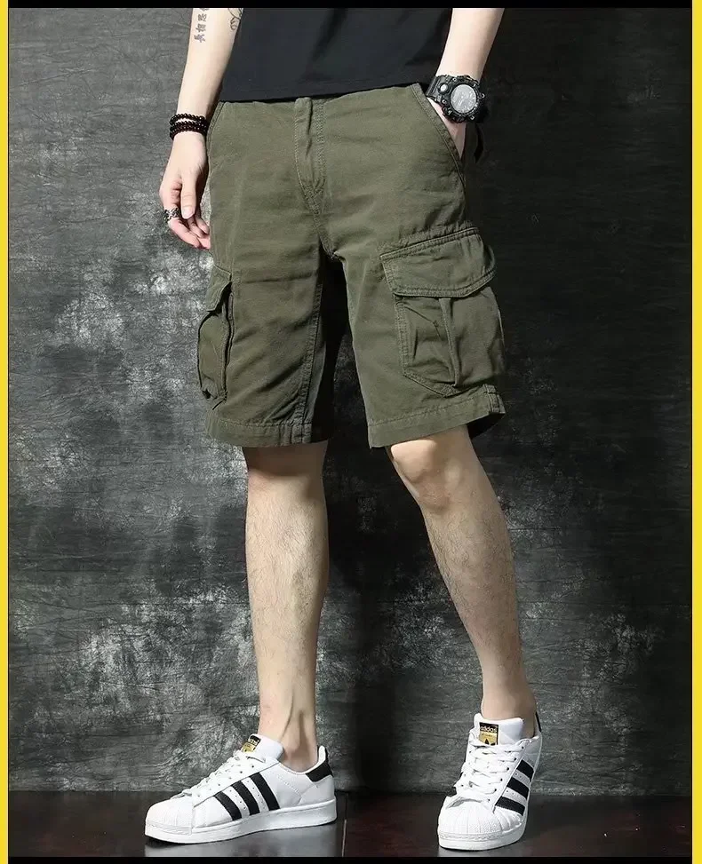 Men's Military Cargo Shorts Summer Army Green Cotton  Loose Multi-Pocket Shorts Male Homme Casual Bermuda Ins Fashion Trousers