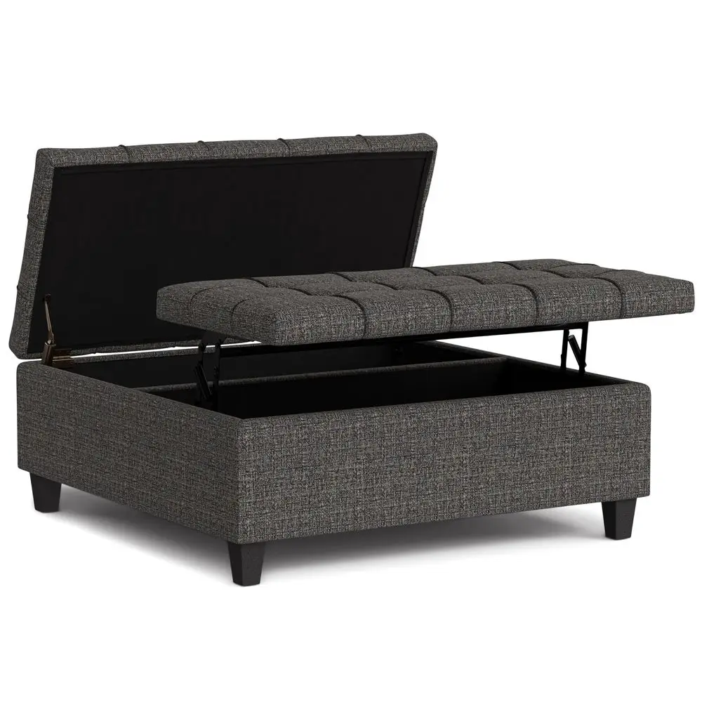 

Harrison Large Coffee Table Storage Ottoman 40 inch Wide holstered Tweed Look Fabric Square LiftTop Ottoman in Ebony, Transit