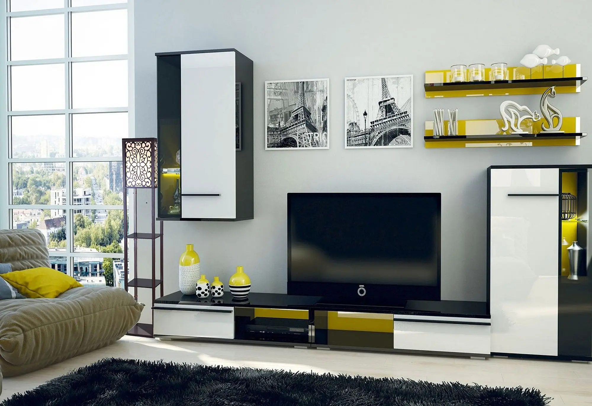 

65"H BROWN 3-SHELF WITH FLOWER SHADE FLOOR LAMP