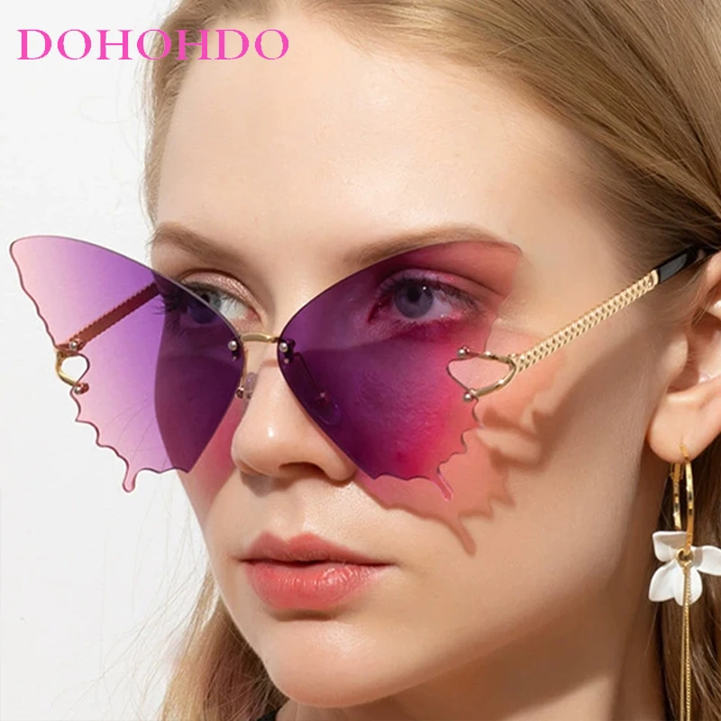 

Y2K Butterfly Shape Rimless Luxury Women Sunglasses Fashion Designer Metal Men Sunglass Drive Summer Travel Eyewear UV400 Female