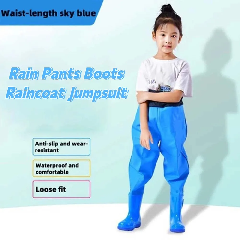 PVC Children Rain Pants Boots Waterproof Half-Body Children Raincoat Jumpsuit Outdoor Activities Tool Flood Fighting