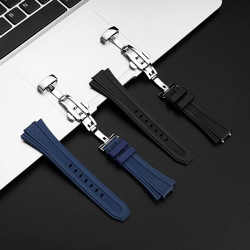 ل Zenith DEFY SKYLINE Skyline Series 03.9300 الإفراج السريع فلوروروبر حزام (استيك) ساعة مقاوم للماء فراشة مشبك حزام سوار