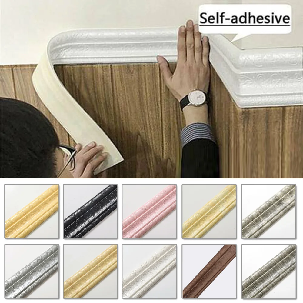 3D Self Adhesive Foam Wall Trim Line Skirting Border Decor Sticker Corner Waist Line Waterproof Wallstick Home Decor Wallpaper