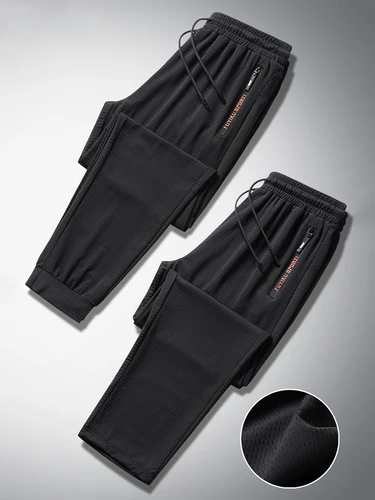 Imagen 1 del producto Pantalones de chándal de seda de hielo de verano para hombre, ropa deportiva de secado rápido de malla transpirable, pantalones de chándal informales, Pantalones rectos de talla grande 8XL 9XL